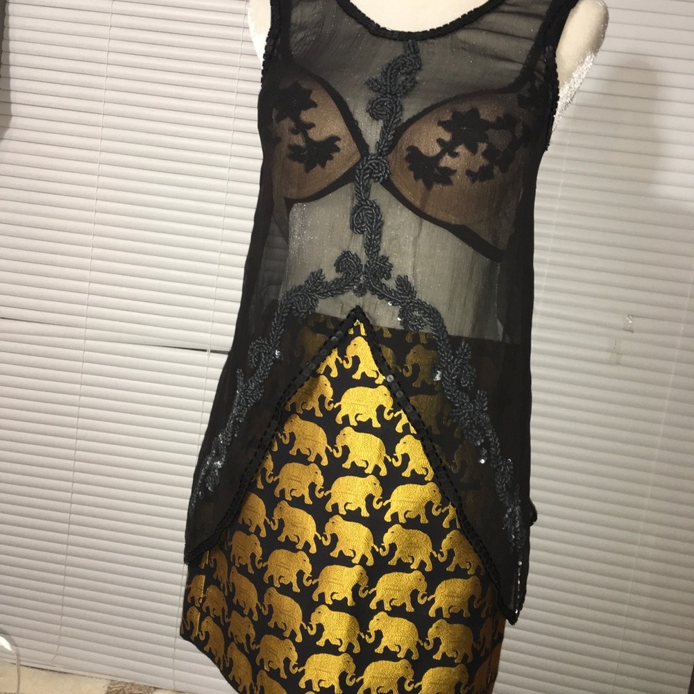 Raga sheer embellishd black beaded tank xs NWT - Picture 3 of 8